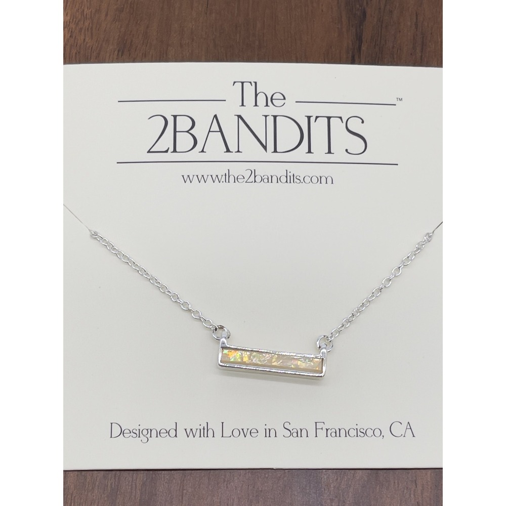 The 2BANDITS Athens Bar‎ Pendant Necklace Silver Plated Iridescent Dainty Indie